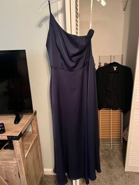 Elegant One-Shoulder Navy Evening Dress
